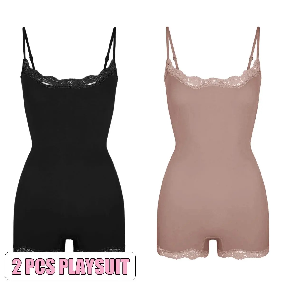 KatchMe Lace Series Women's Simple Style Spaghetti Strap Lace Trim Breathable Bodysuit