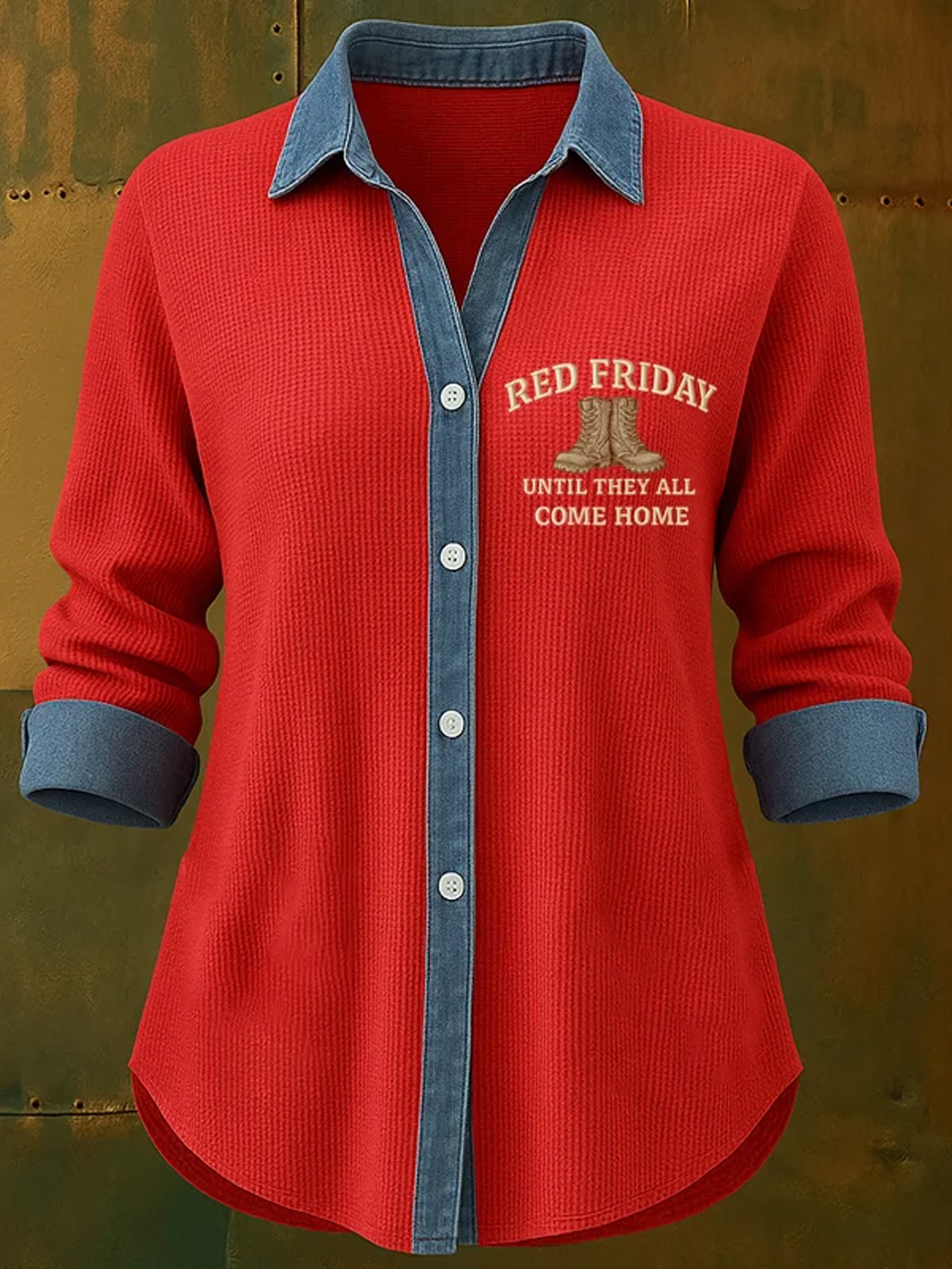 Women's Vintage Red Friday Patchwork Blouse