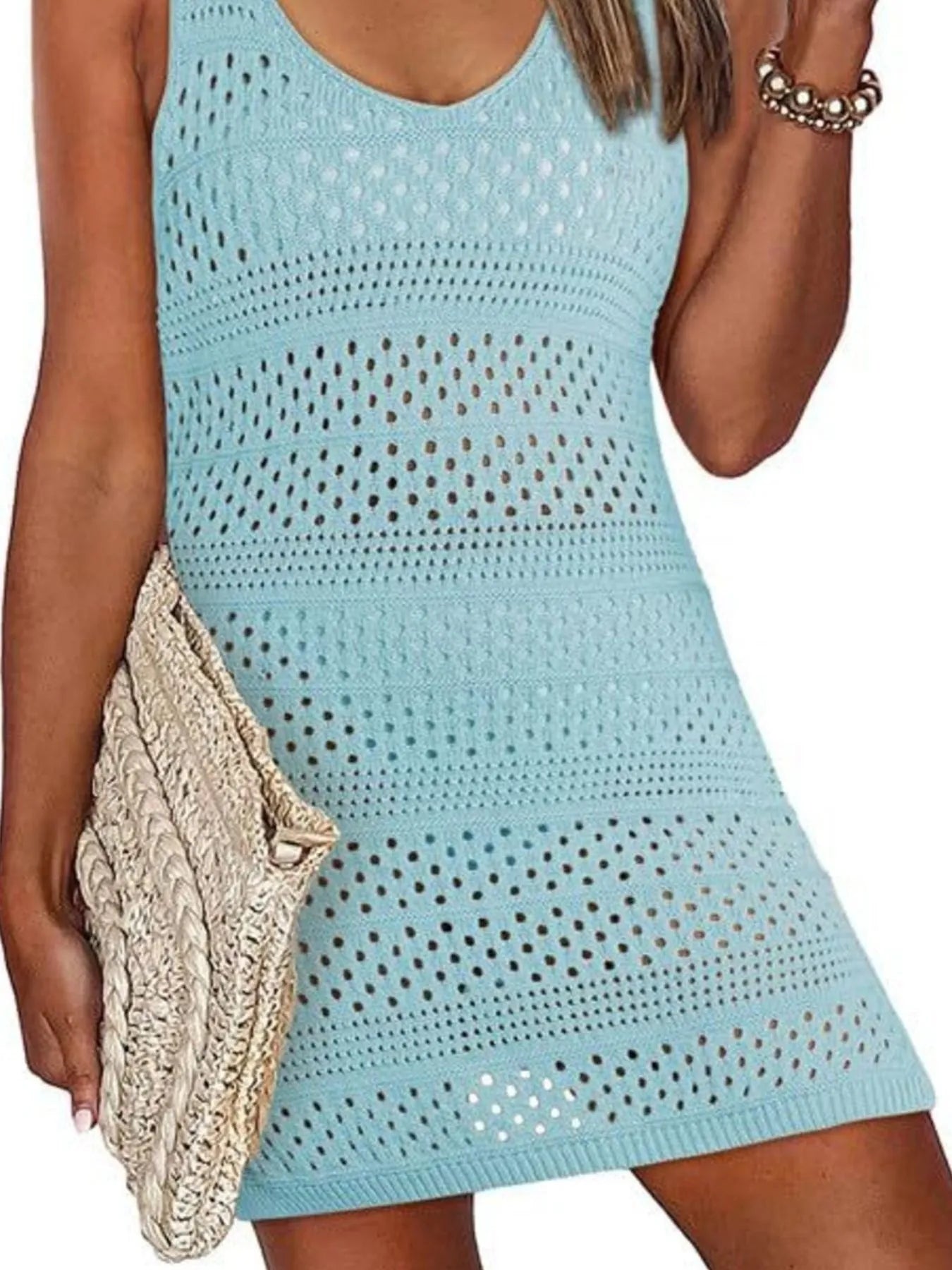 Crochet Knit Cover-Up Dress With Side Slit