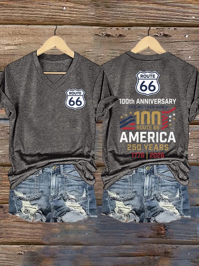 Women's America's 250th And Route 66's 100th Anniversary Print Casual T-shirt