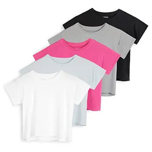 Women's Quick-Drying Cropped Top — Short-Sleeve, Crew Neck, Stretchy Athletic T-Shirt (Plus Sizes Available)