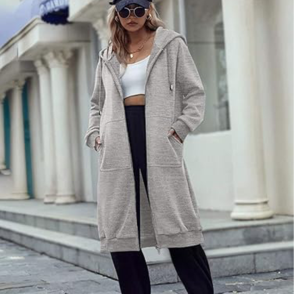 Women's casual zip-up fleece hoodie