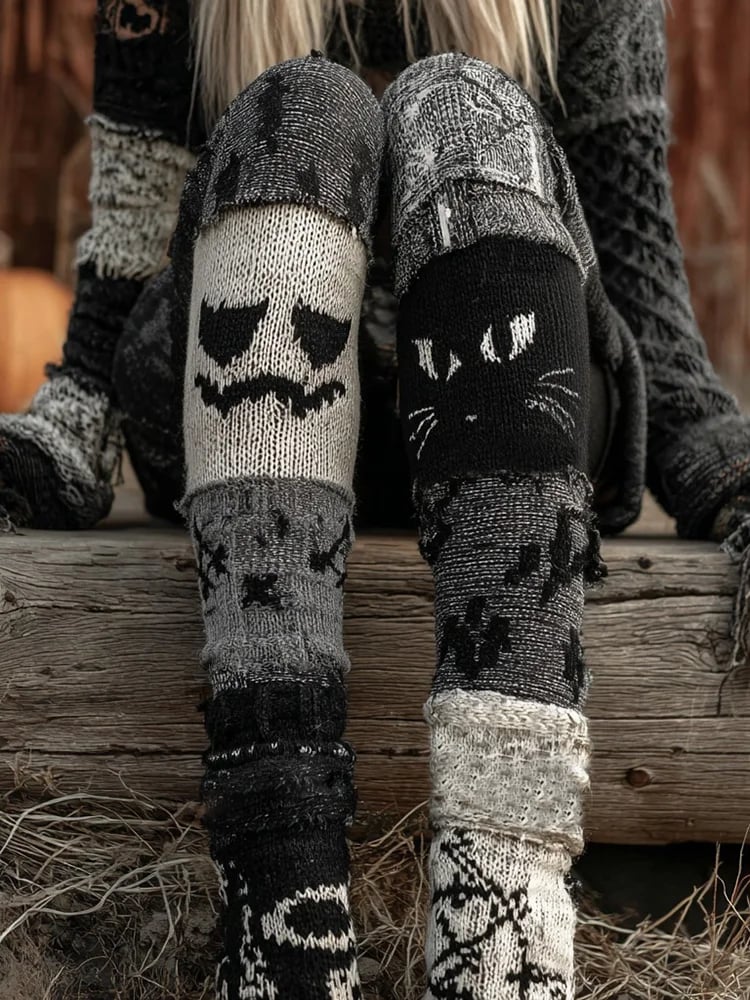 Women's Halloween Contrast Color Comfortable Knitted Print Leggings