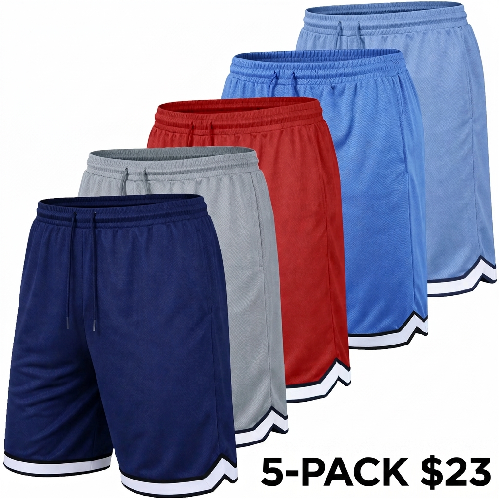 Men's 5-Pack Moisture Wicking Mesh Shorts – Active Performance Athletic Bottoms