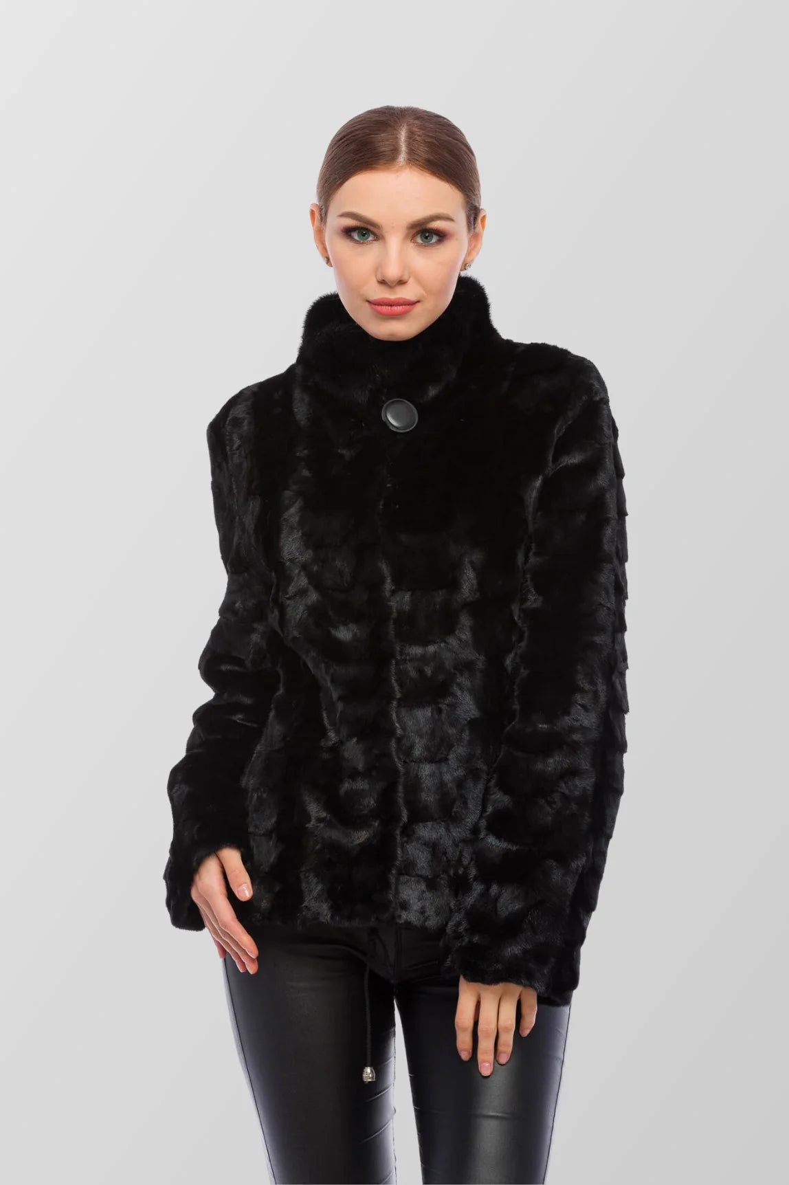Haină din Blană Naturală de Nurcă, Femei, Obsidian 170