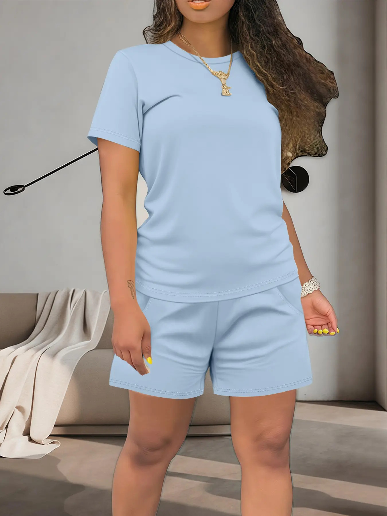 Women's Summer Casual Set, Regular-Fit Short-Sleeve Top & Shorts