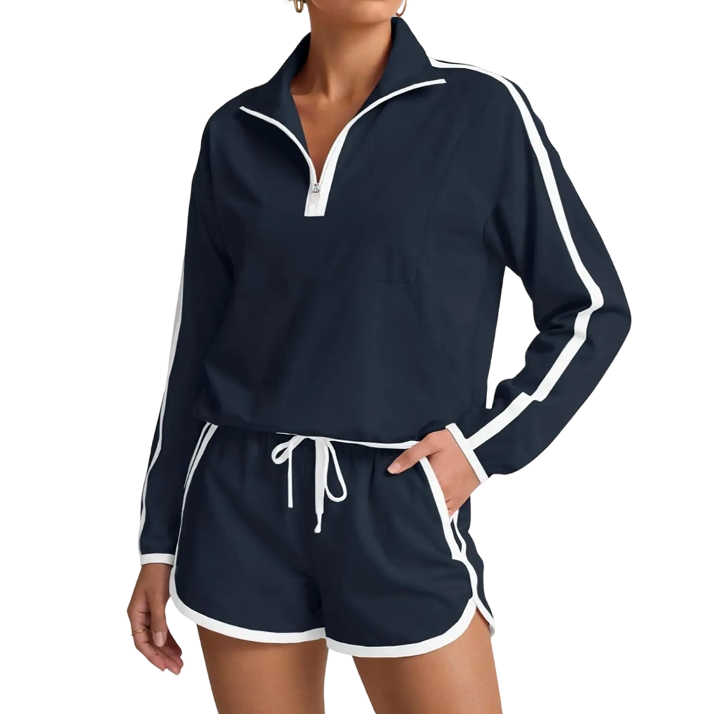 Long Sleeve Pullover & Shorts Casual Outfit