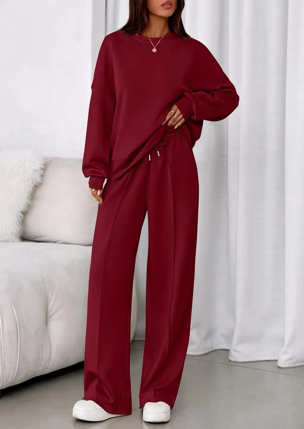 2 Piece Sets For Women Fall Trendy Long Sleeve Sweatshirt Wide Leg Pants Loungewear