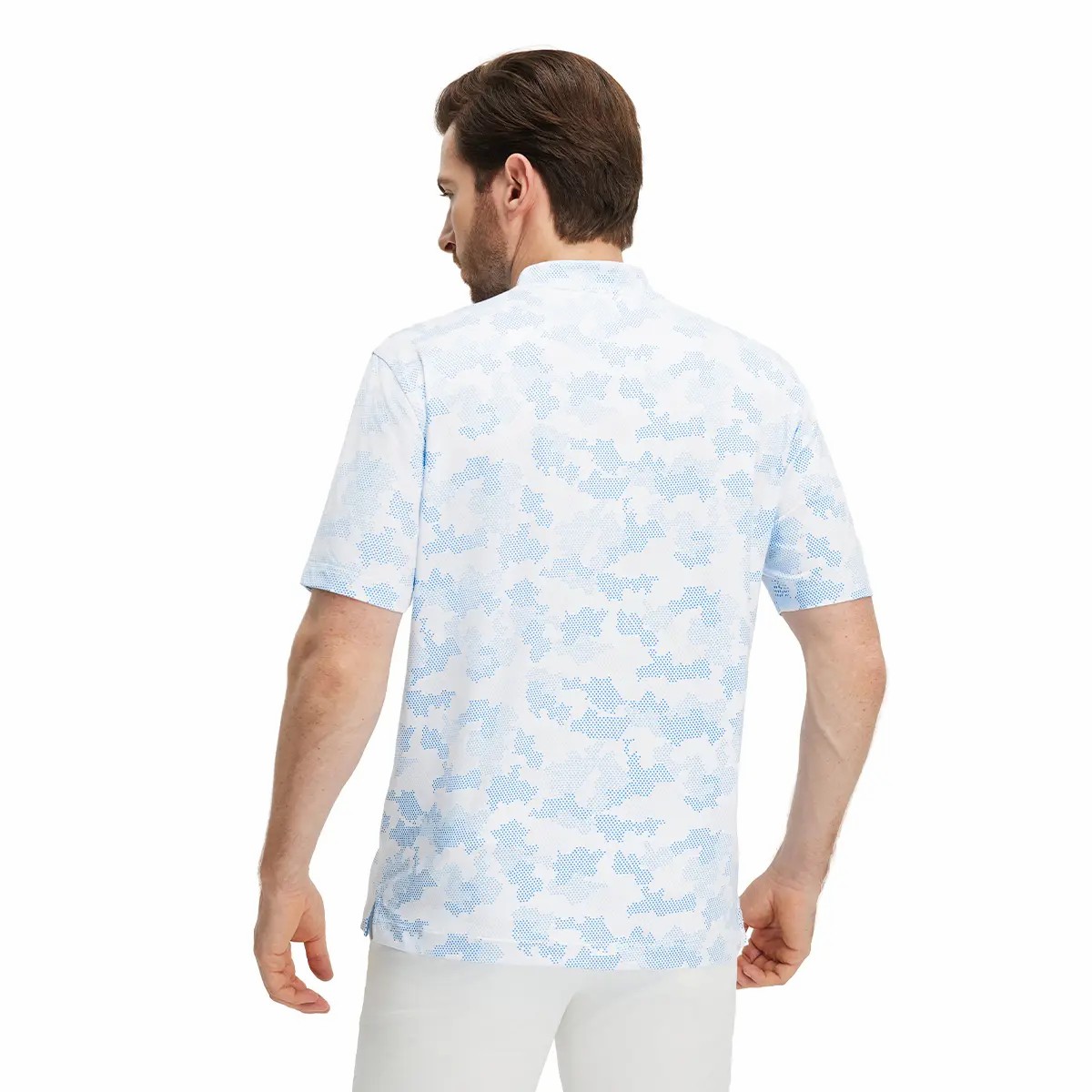 Men's Collarless Performance Golf Shirt – Dry Fit Stretch Henley with Printed Design