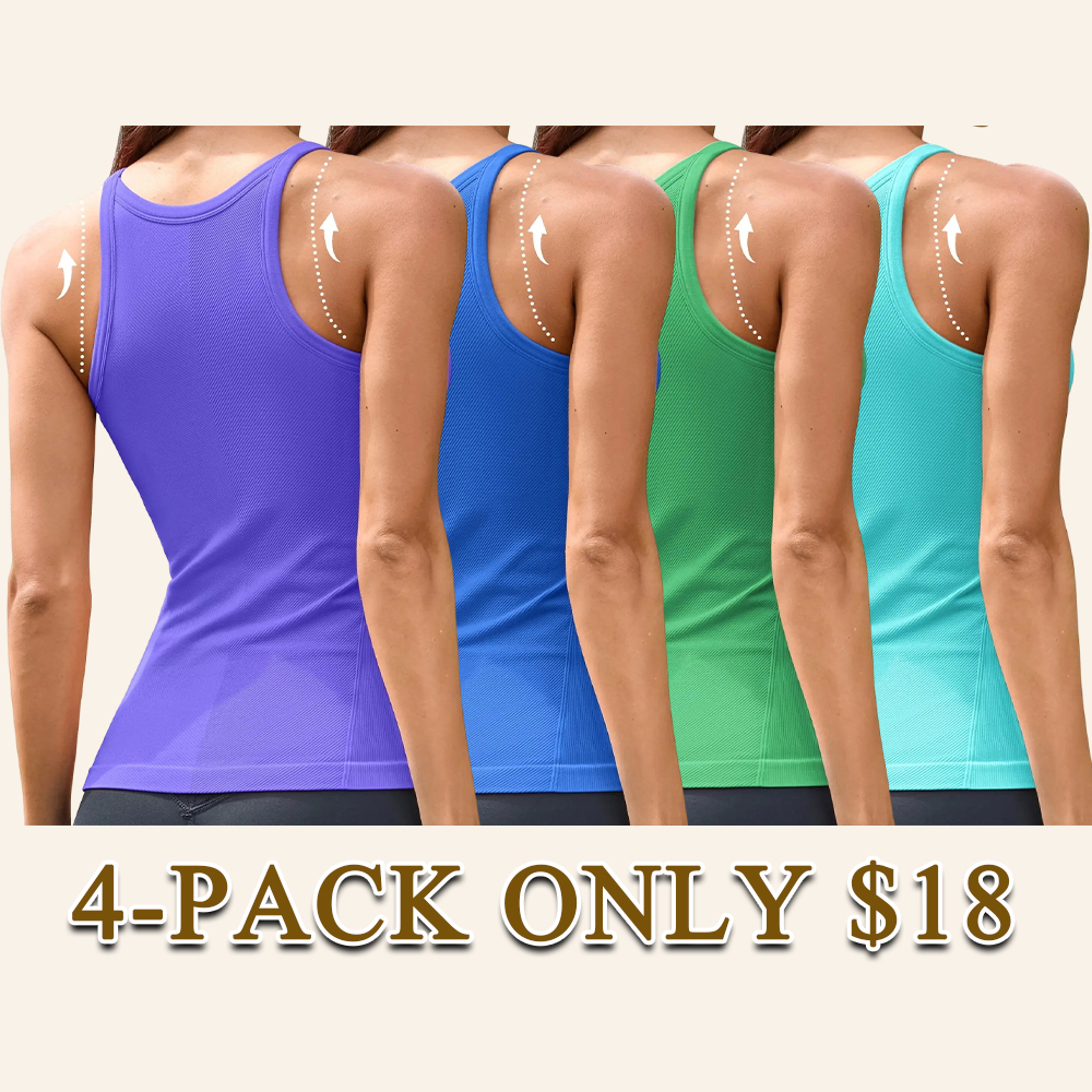 Women's Seamless Ribbed Racerback Tank Top with Built-In Bra