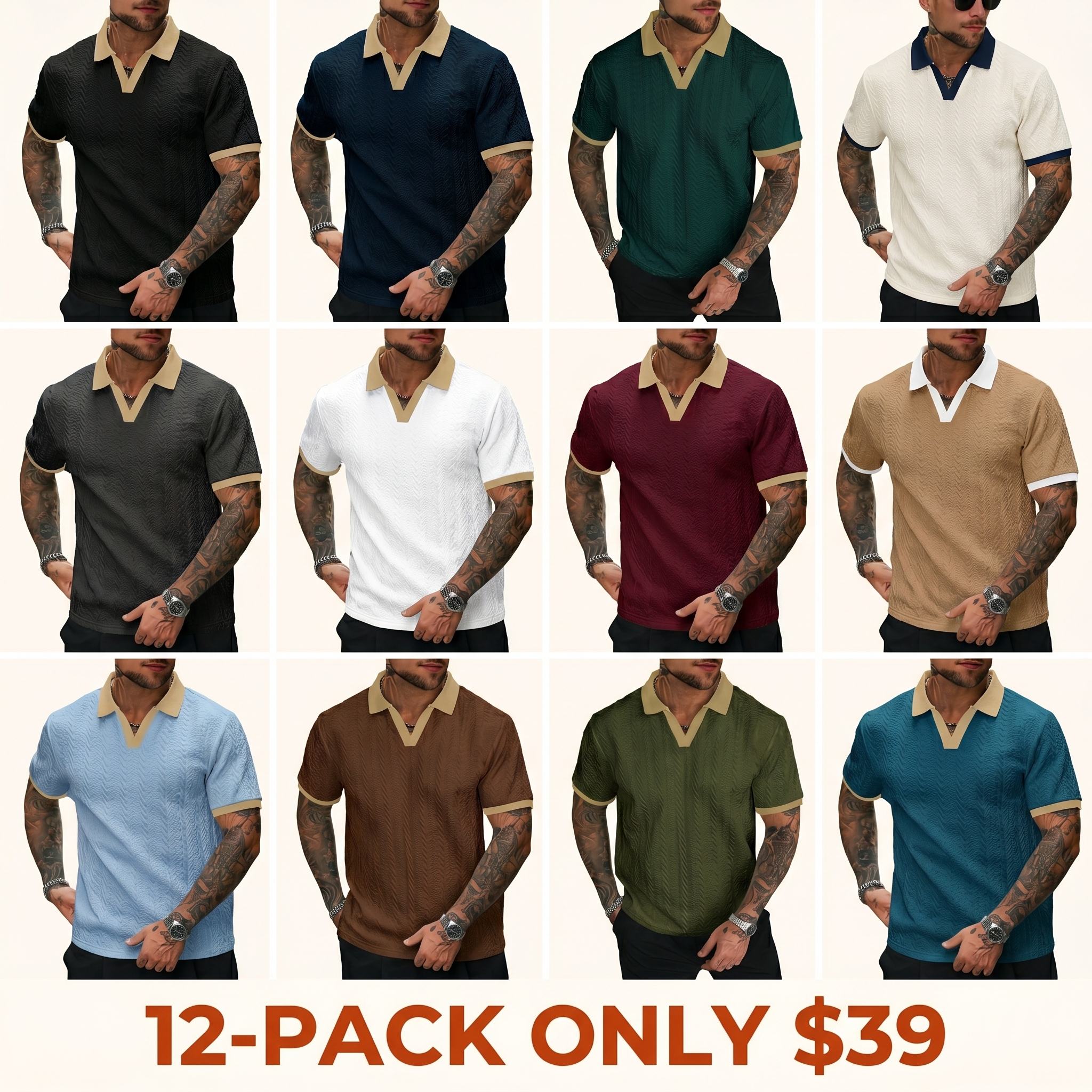 Men's Color-Block Short-Sleeve Casual Polo Shirt