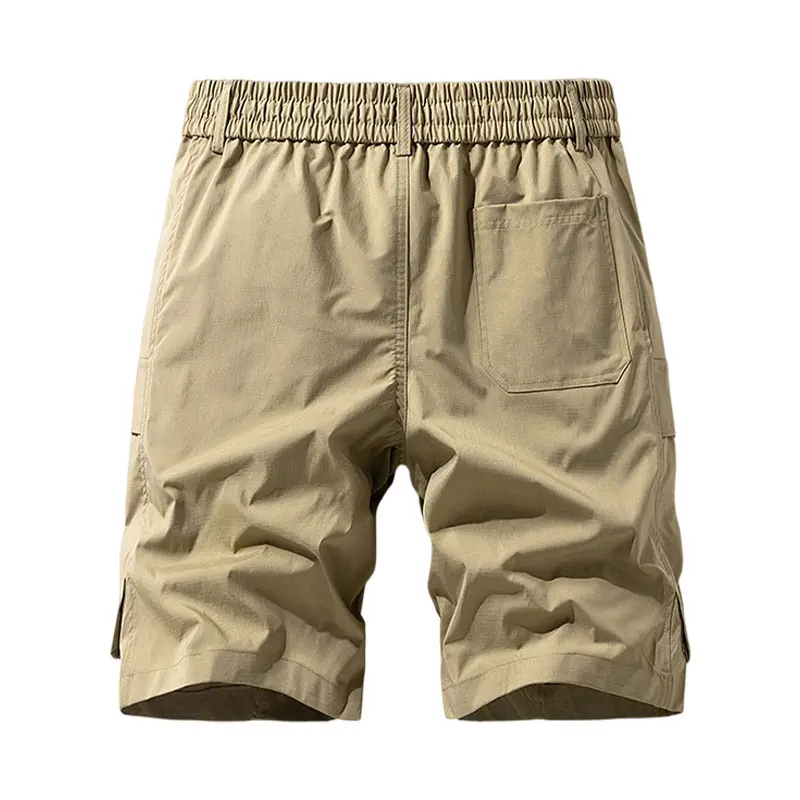 men’s casual cargo shorts with zippered pockets and a buttoned placket