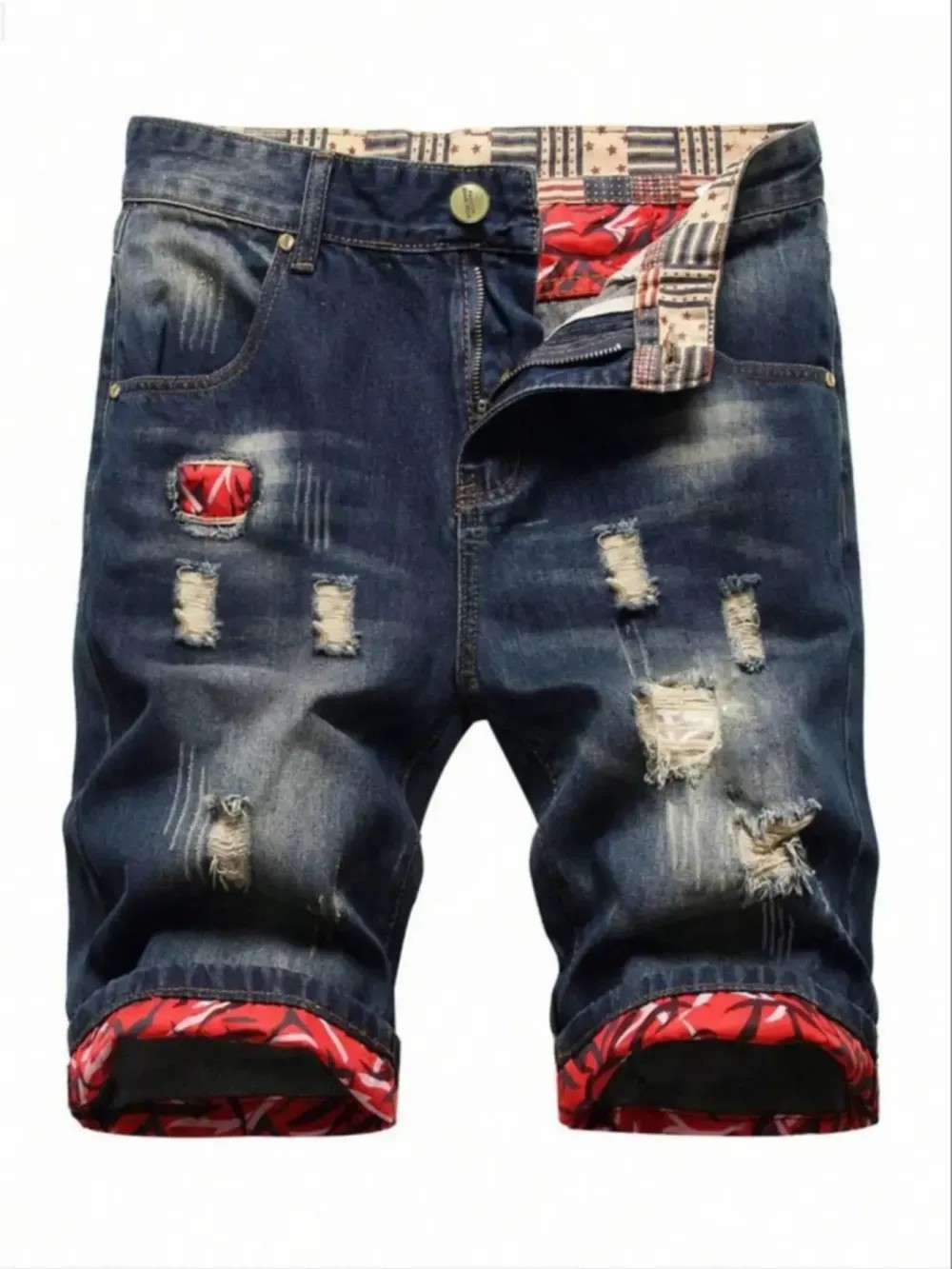 Men's Ripped Denim Shorts, Stretch, Distressed Street Style