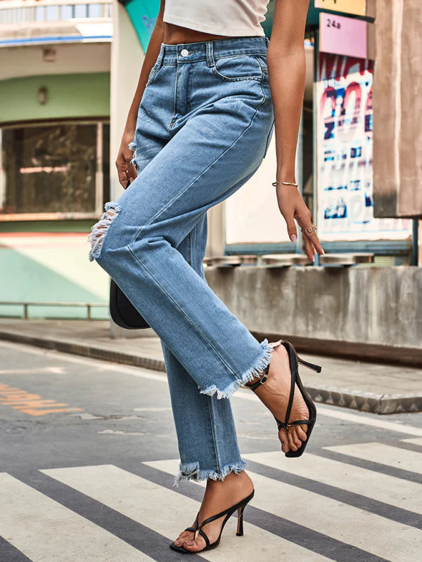 🛍️ Trendy Ripped Denim Pants Womens Casual High-Waist Jeans for Everyday Style ✨