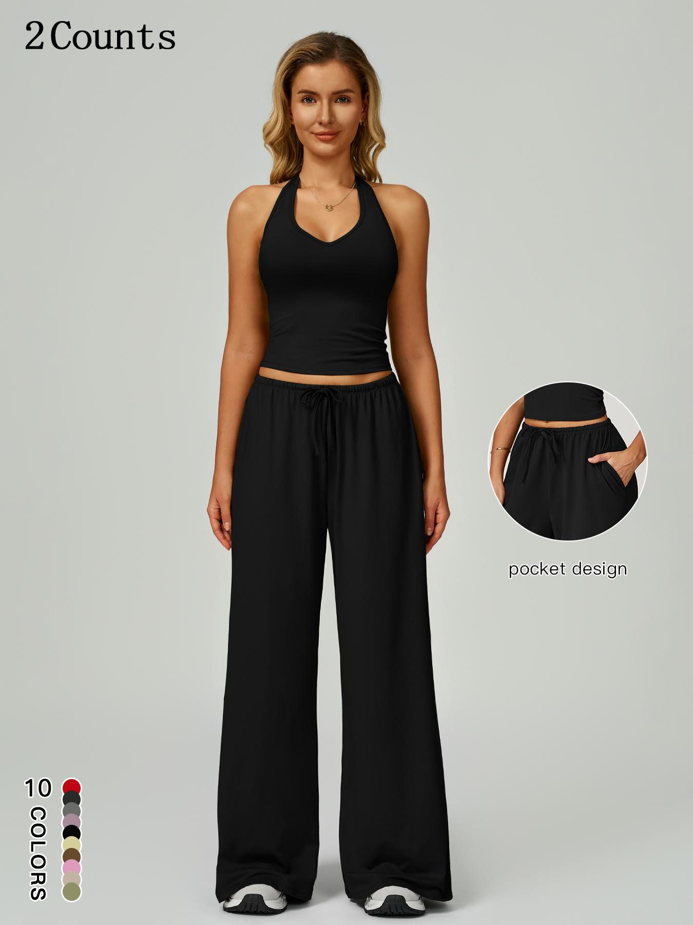 Women's Halter Top & Wide Leg Pants Sports Set