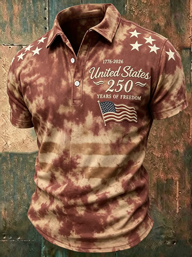 Men'S Casual American Flag Tie Dye Gradient Personalized Printed Short Sleeved Polo Shirt