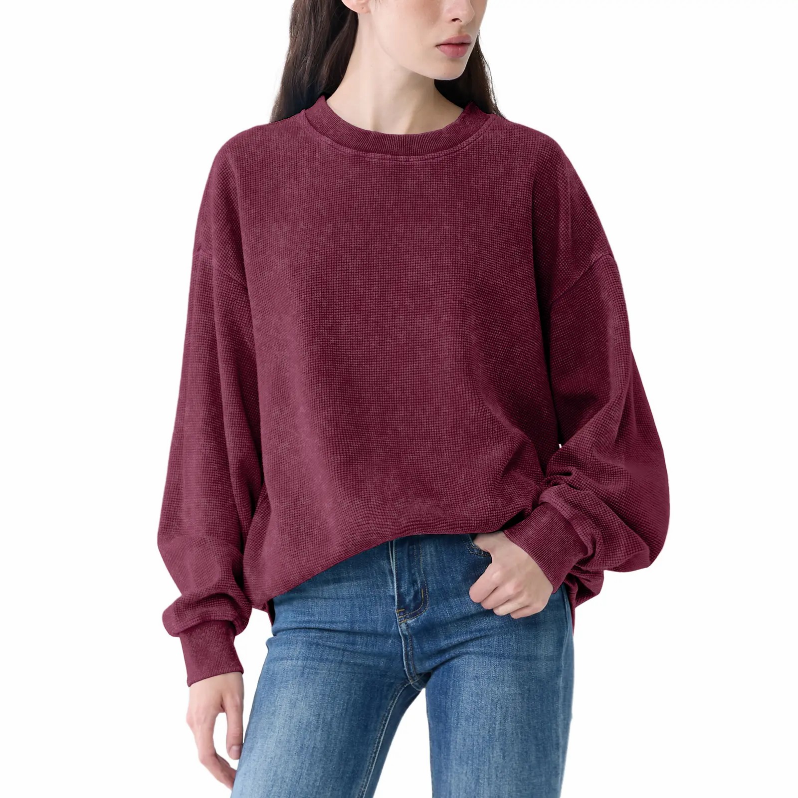 Unisex Acid Wash Oversized Sweatshirt – Loose Fit Cotton Vintage Crew Neck Pullover
