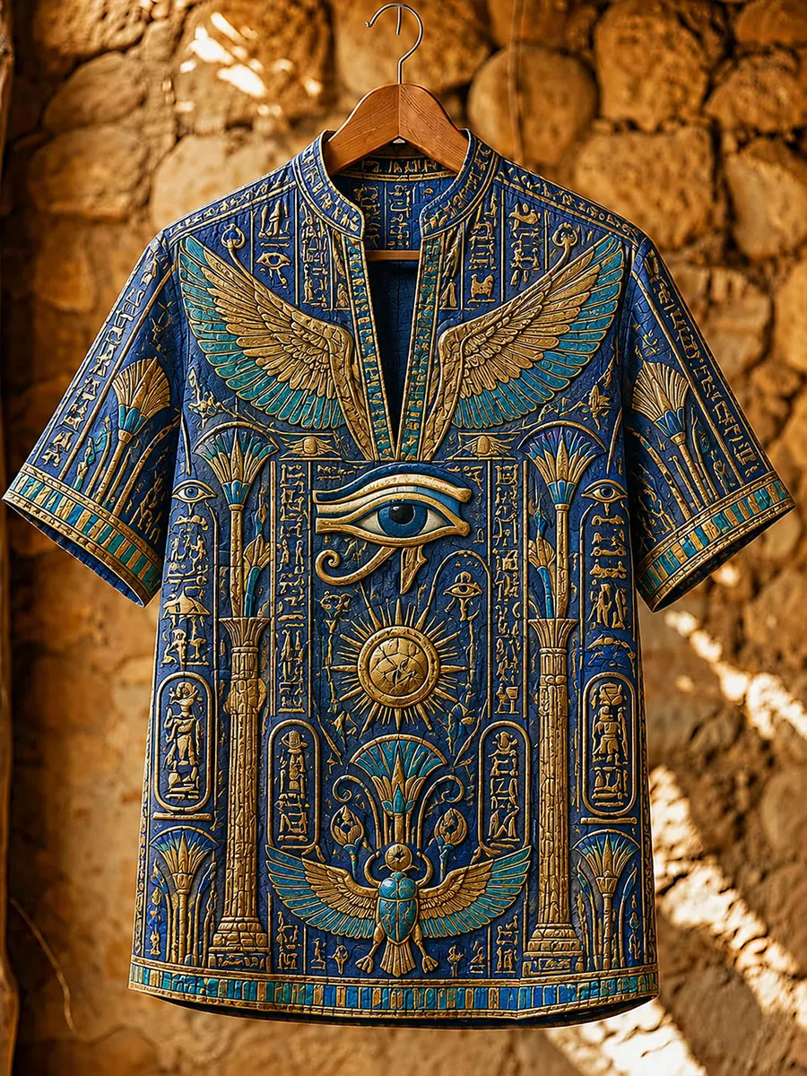 Men’s Ancient Egyptian Eye of Horus Short Sleeve Henley Shirt
