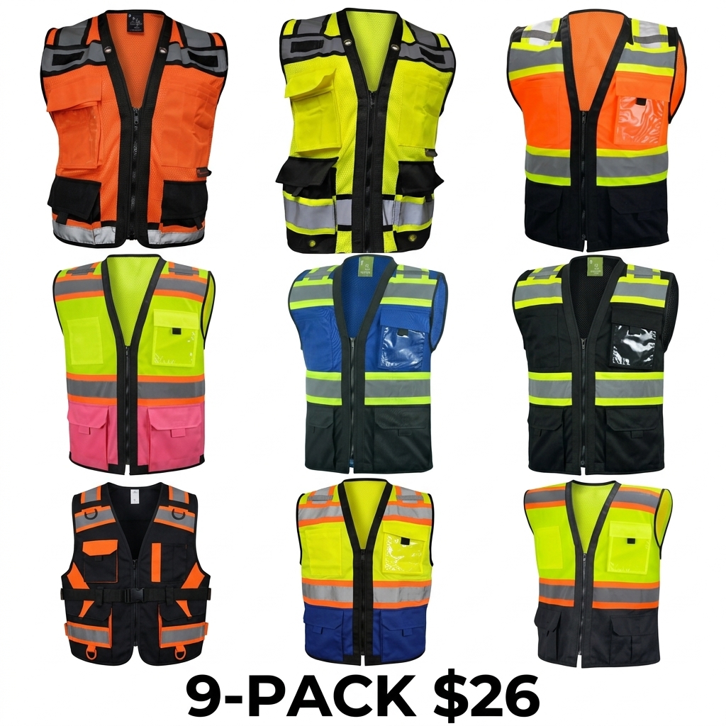 Superintendent Vest, High Visibility Reflective Safety, Mesh Safety Vest with Zipper and Multi pockets AMERICAN SIZE