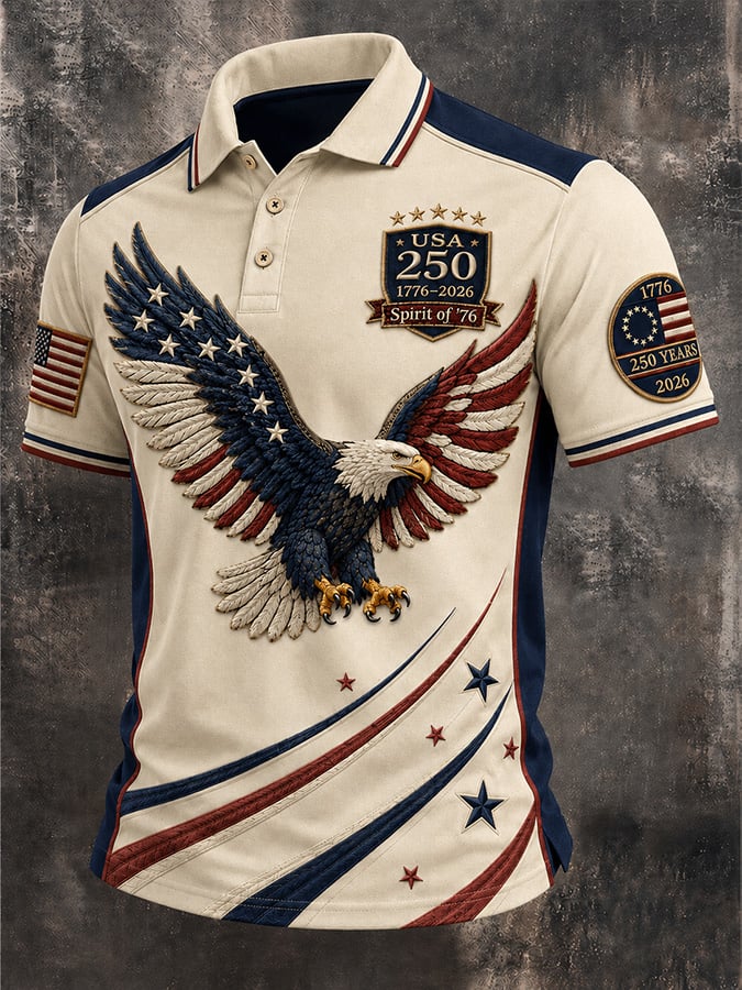 Men's Casual USA 250th Anniversary Print Polo Shirt