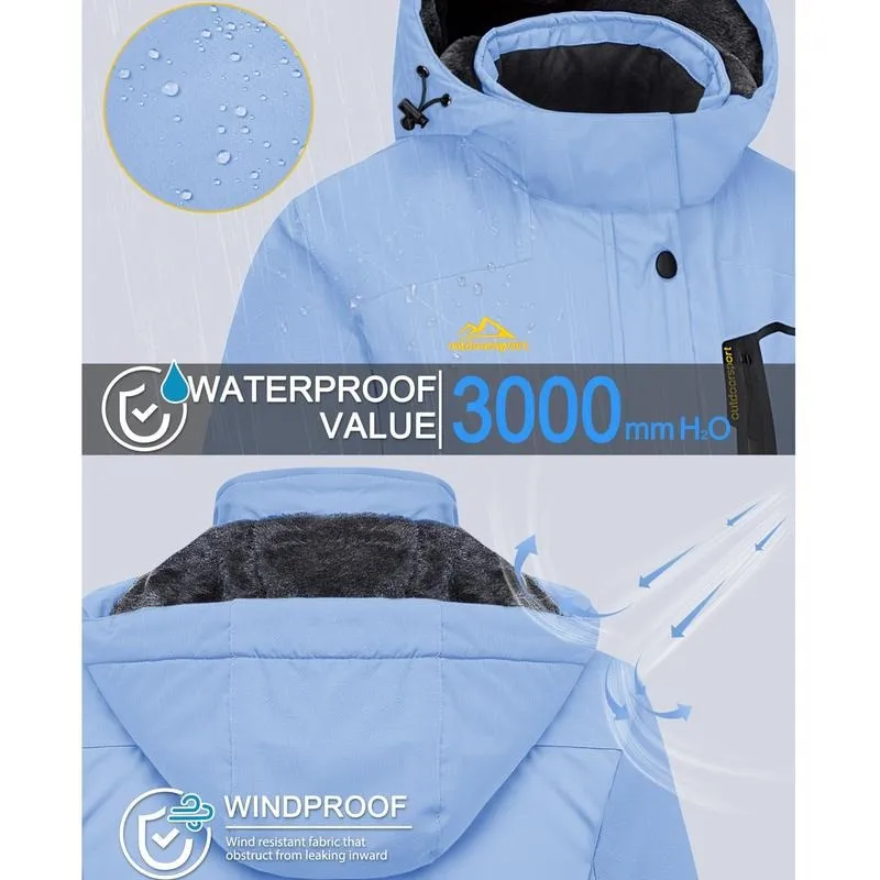 Women's Waterproof Ski Jacket Hooded Fleece Lined Warm Winter Jacket