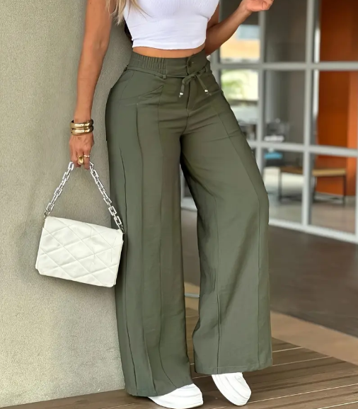2026 New Women's Wide Leg Casual Pants Trouser, Vertical Line Pleated Design