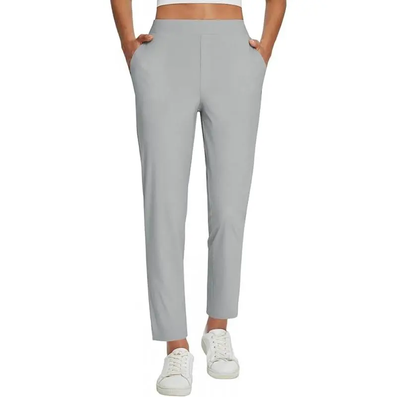 Women's Lightweight Breathable Soft  Ankle Pants Business Casual Summer Silky with Zipper Pockets Stretch Petite