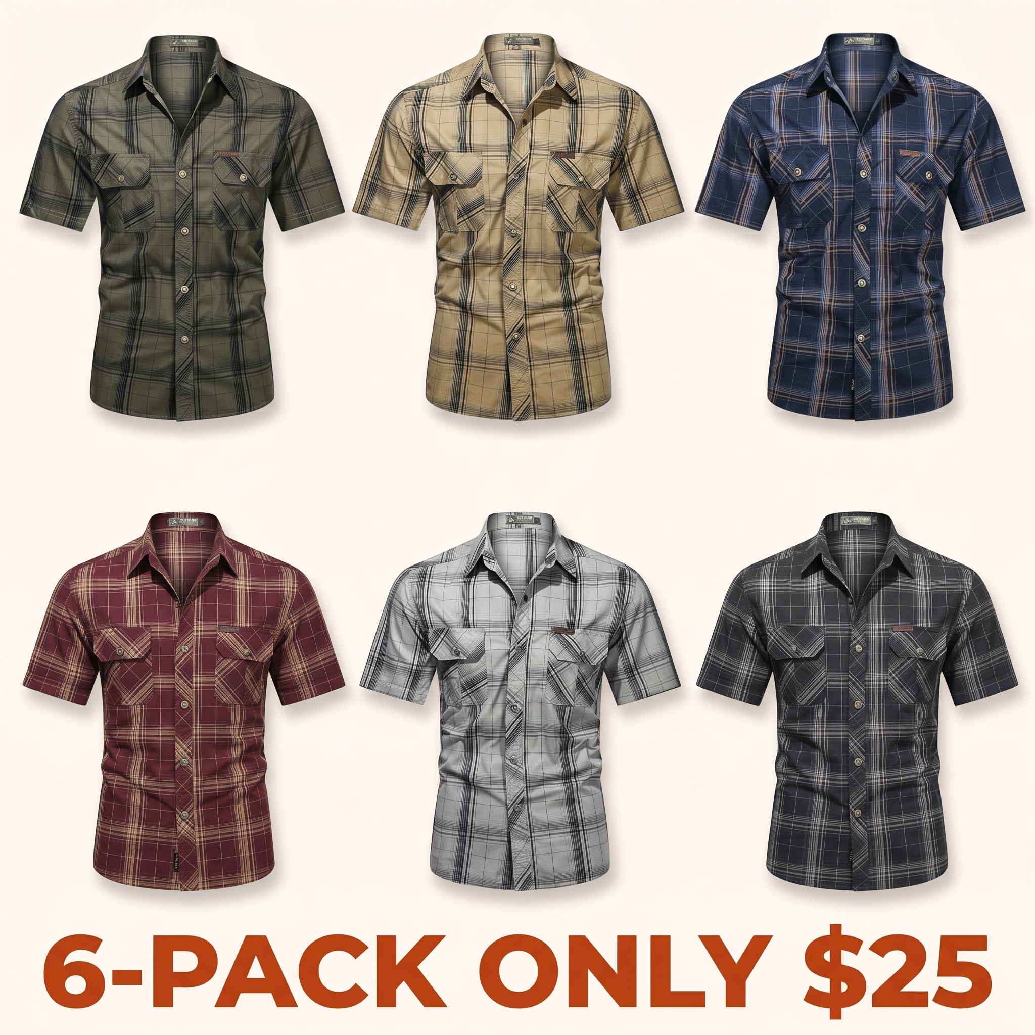 Men's Summer 100% Pure Cotton Plaid Short-Sleeve Shirt