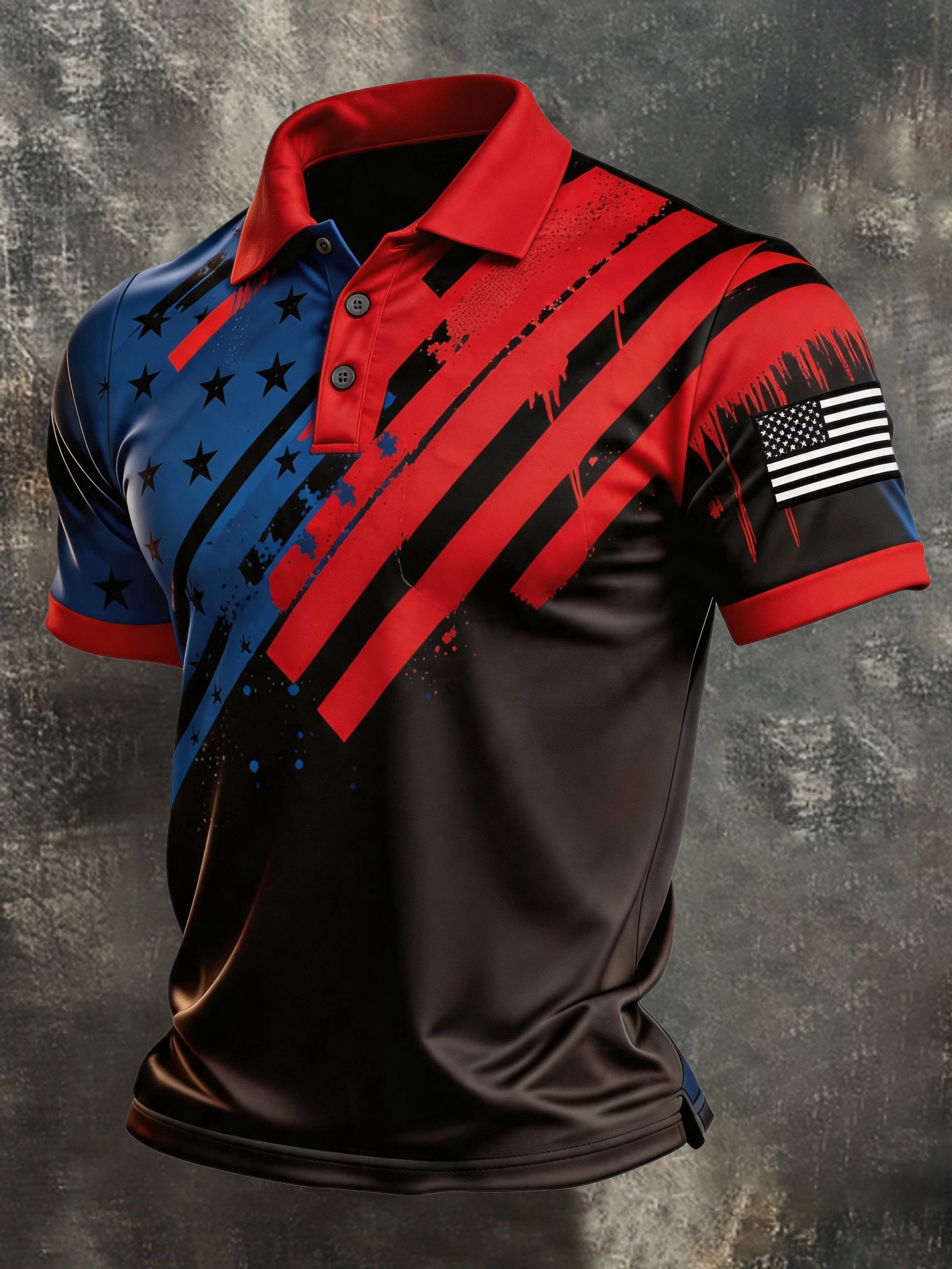 Men's Retro Patriotic Color-Block Short-Sleeve Polo Shirt