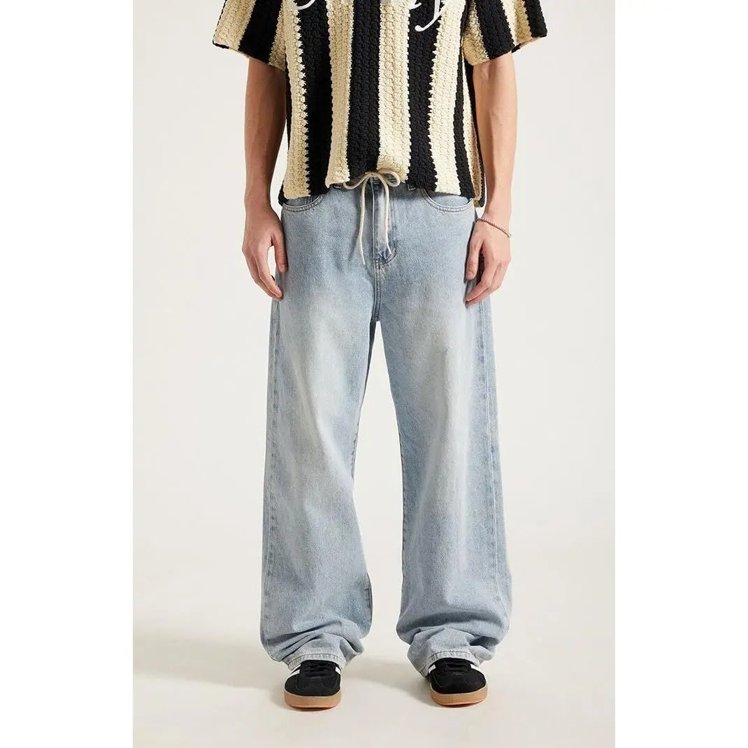 Loose Fit Drawstring Baggy Jeans