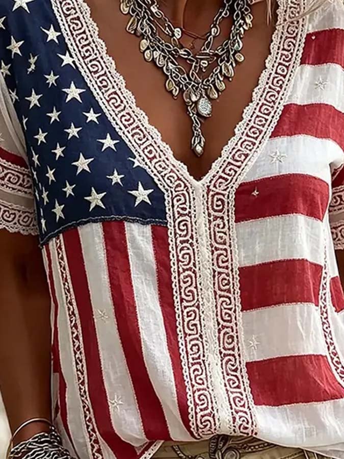 Women'S Casual Independence Day Print Top