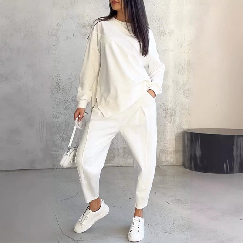 Women Long-Sleeve Irregular Hem Sweatshirts & Pants Set Clearance Sale