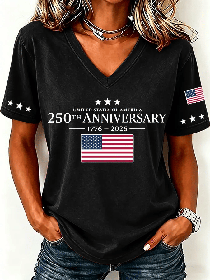 Women'S Casual Independence Day Print Top