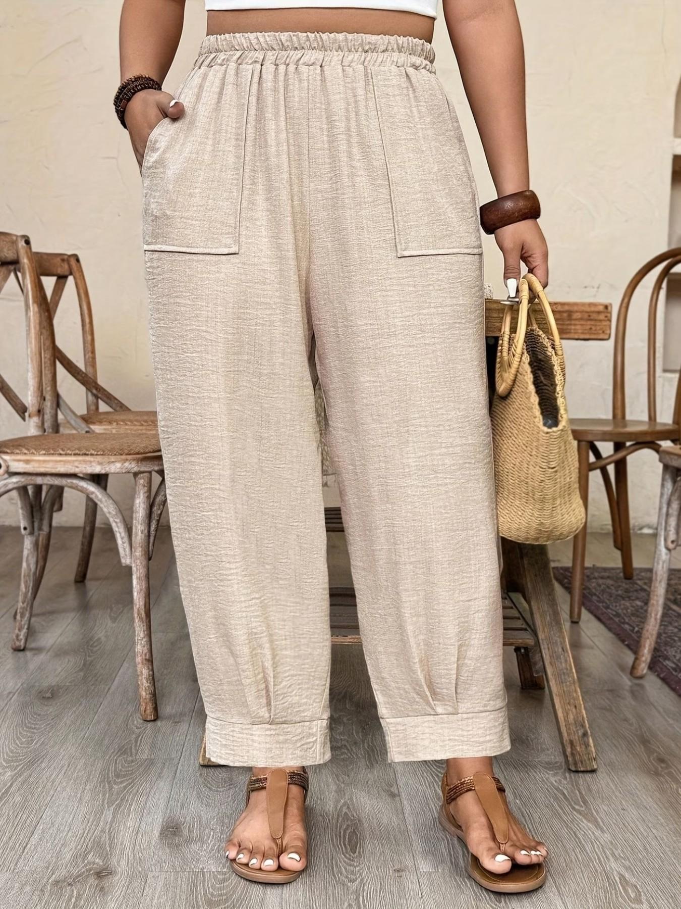 Plus-size casual loose-fit trousers with an elastic waist