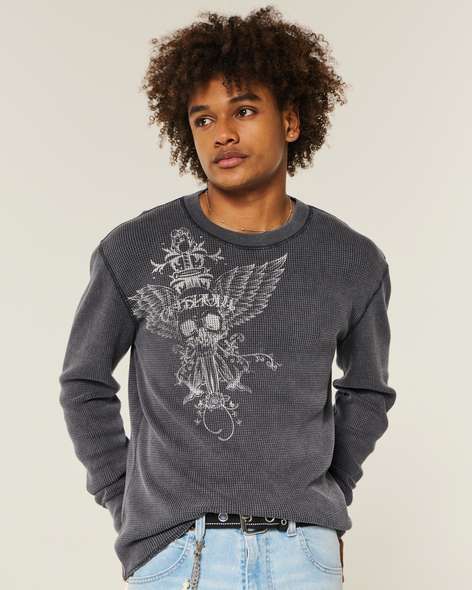 Skull Graphic Thermal Crew Shirt