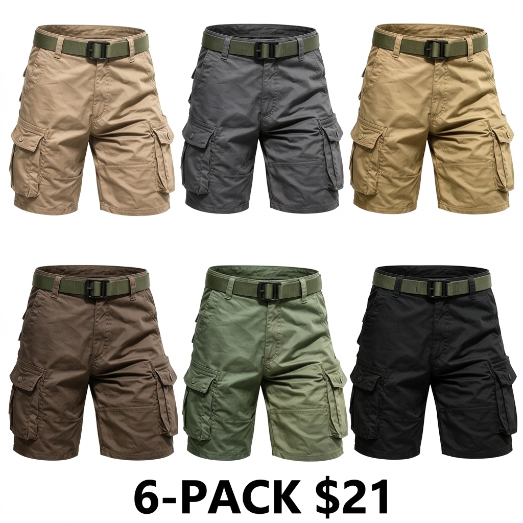 Men's 6-Pack Tactical Cargo Shorts – Multi-Pocket, Wear-Resistant, Breathable Outdoor Hiking Shorts