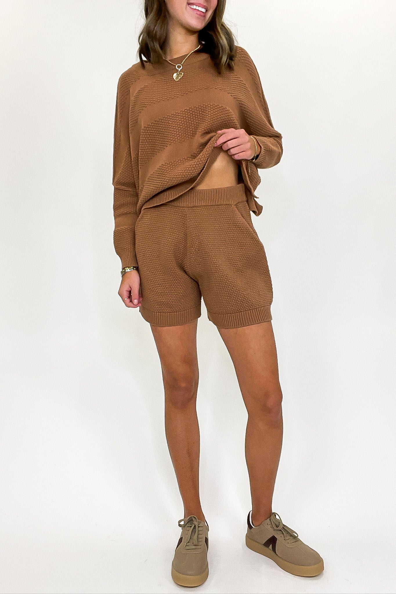 Casual Knit Top and Shorts Set