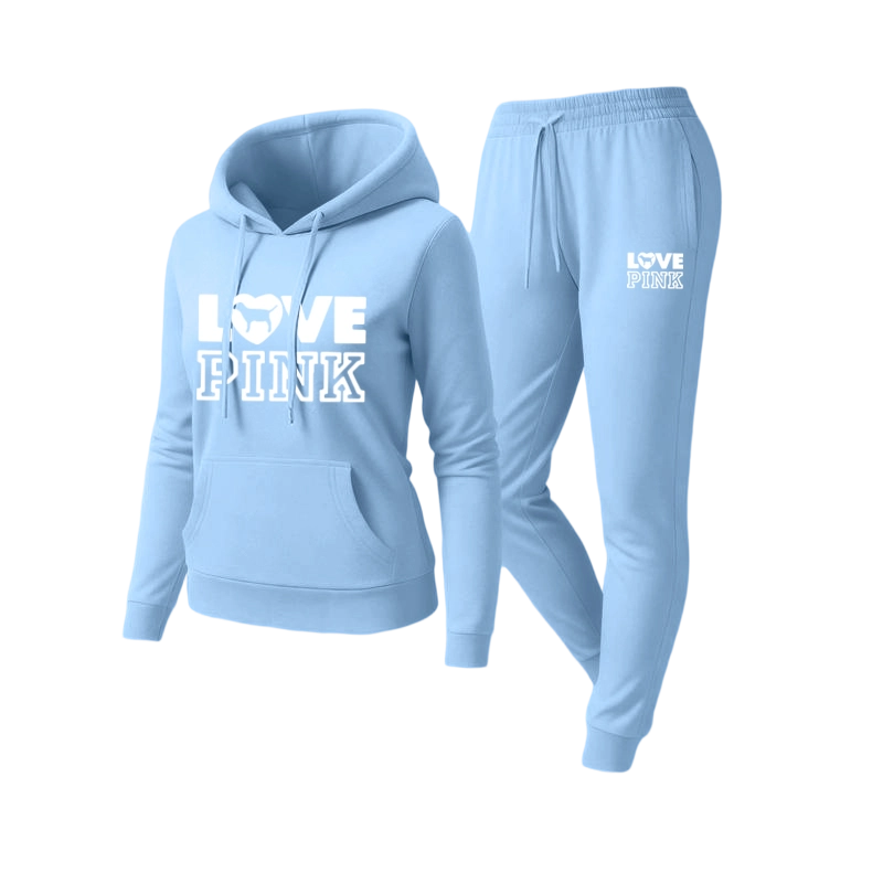 Women's pink letter print sweatshirt and pants set