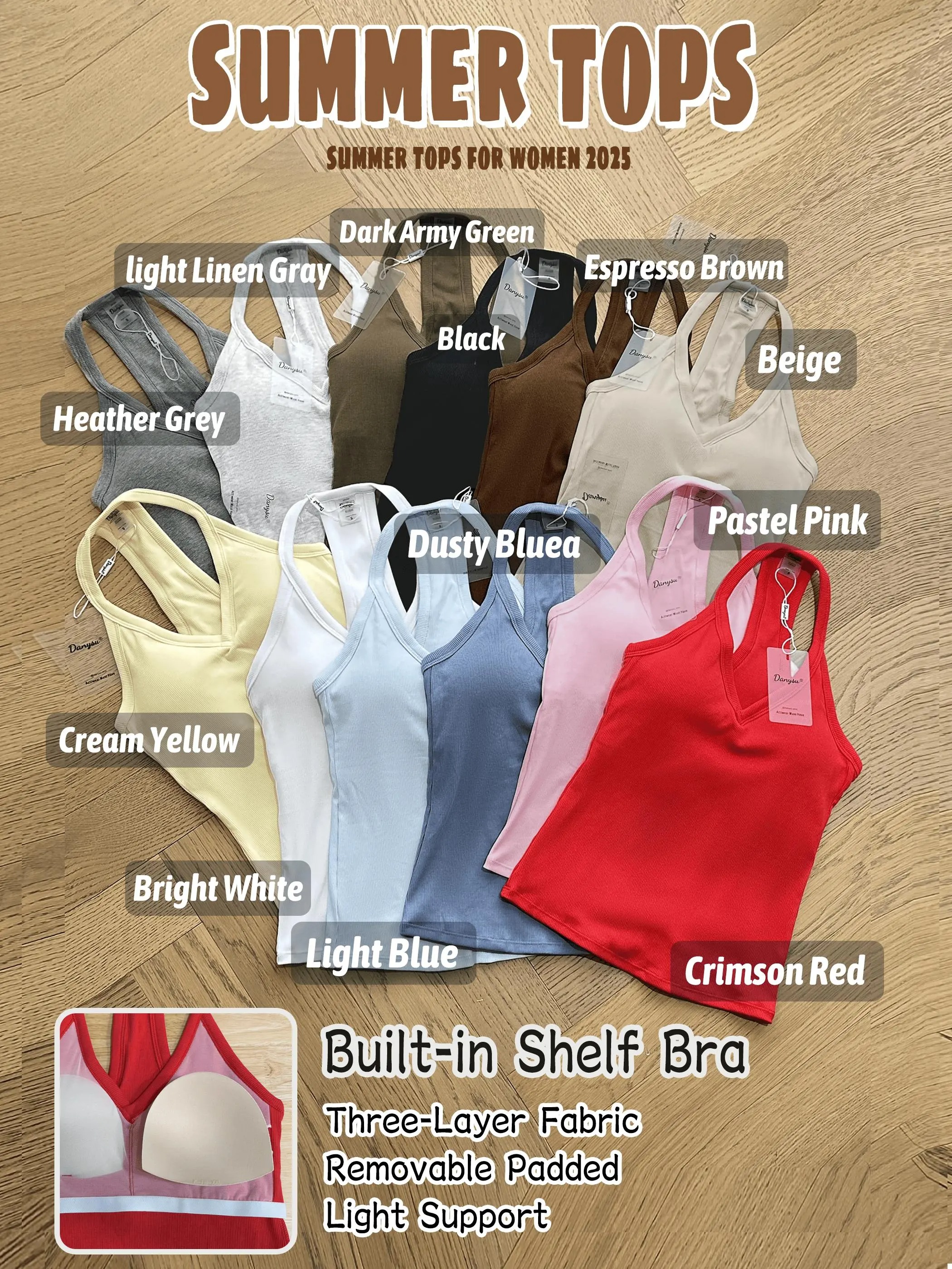 Women's V-Neck Racerback Cotton Tank Top Fitted Cami with Built-In Shelf Bra Basic Sleeveless Shirt
