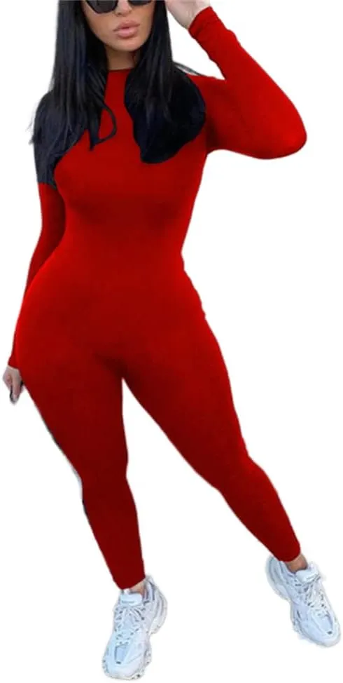 Women's Solid Round Neck Skinny Jumpsuit