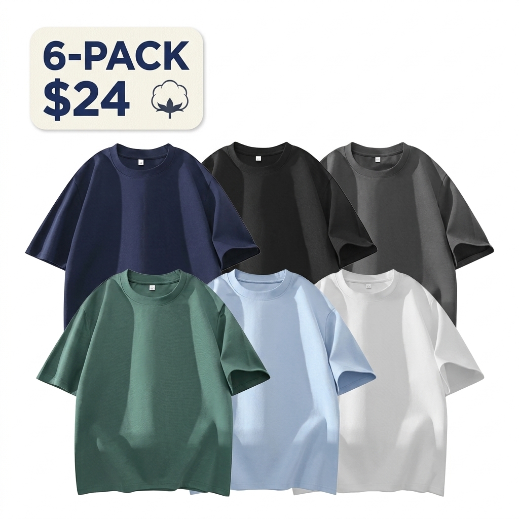 Men's 3PCS 100% cotton Crew Neck T-Shirts Set - Soft Loose Fit Navy Gray Black Tees for Casual Daily Wear
