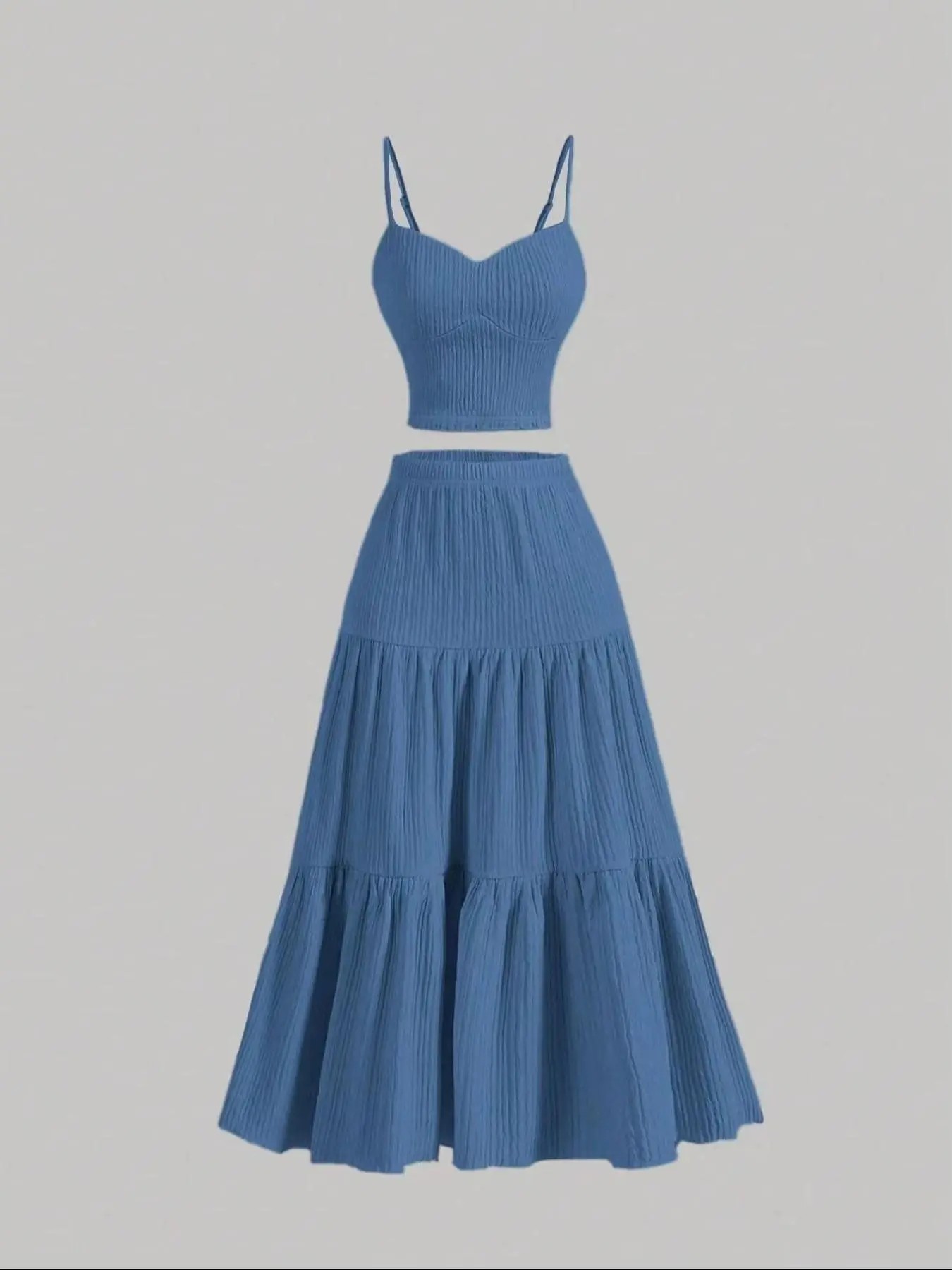 Women's Solid Crop Cami Top & A-line Skirt Two-piece Set, Casual Fashion Cozy Two Piece Outfits for Daily Outdoor Wear