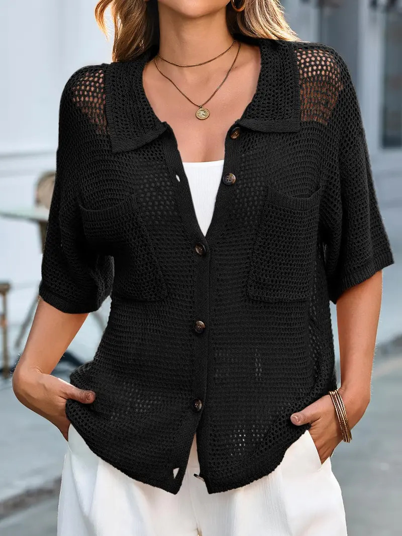 Women's Lightweight Crocheted Cardigan Sweater