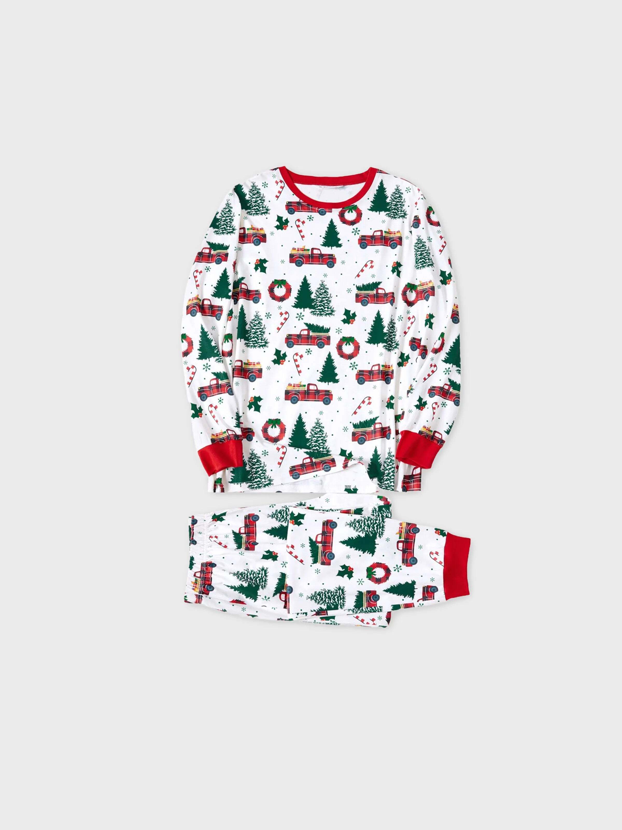Christmas Family Matching Allover Xmas Tree & Car Print Long-sleeve Pajamas Sets with Christmas Socks Multi-color