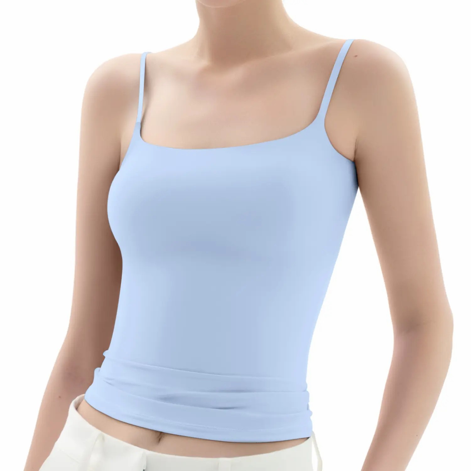 Spaghetti Strap Tank Top, Double Layer Not See-Through Cami, Buttery Soft Stretchy Top