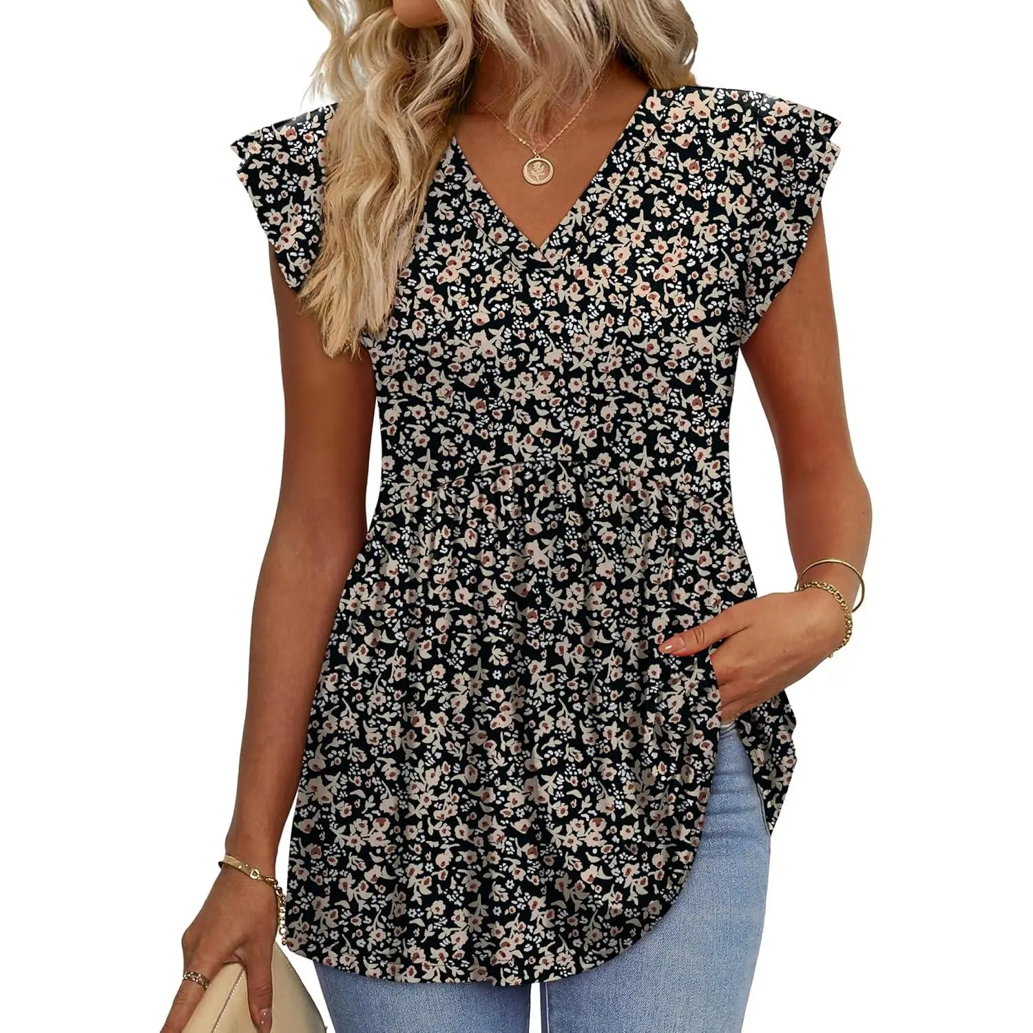 Womens Summer Tops 2026 Babydoll Shirts Ruffle Sleeve Spring Outfits Dressy Casual Blouses