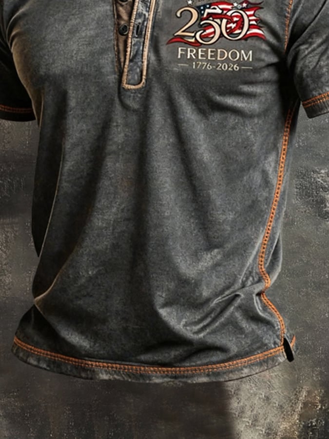 Men's Vintage Independence Day Patriot Henley T-Shirt