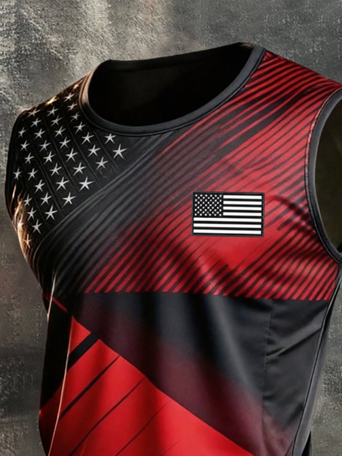 Men's Retro Independence Day Patriot Crew Neck Tank Top