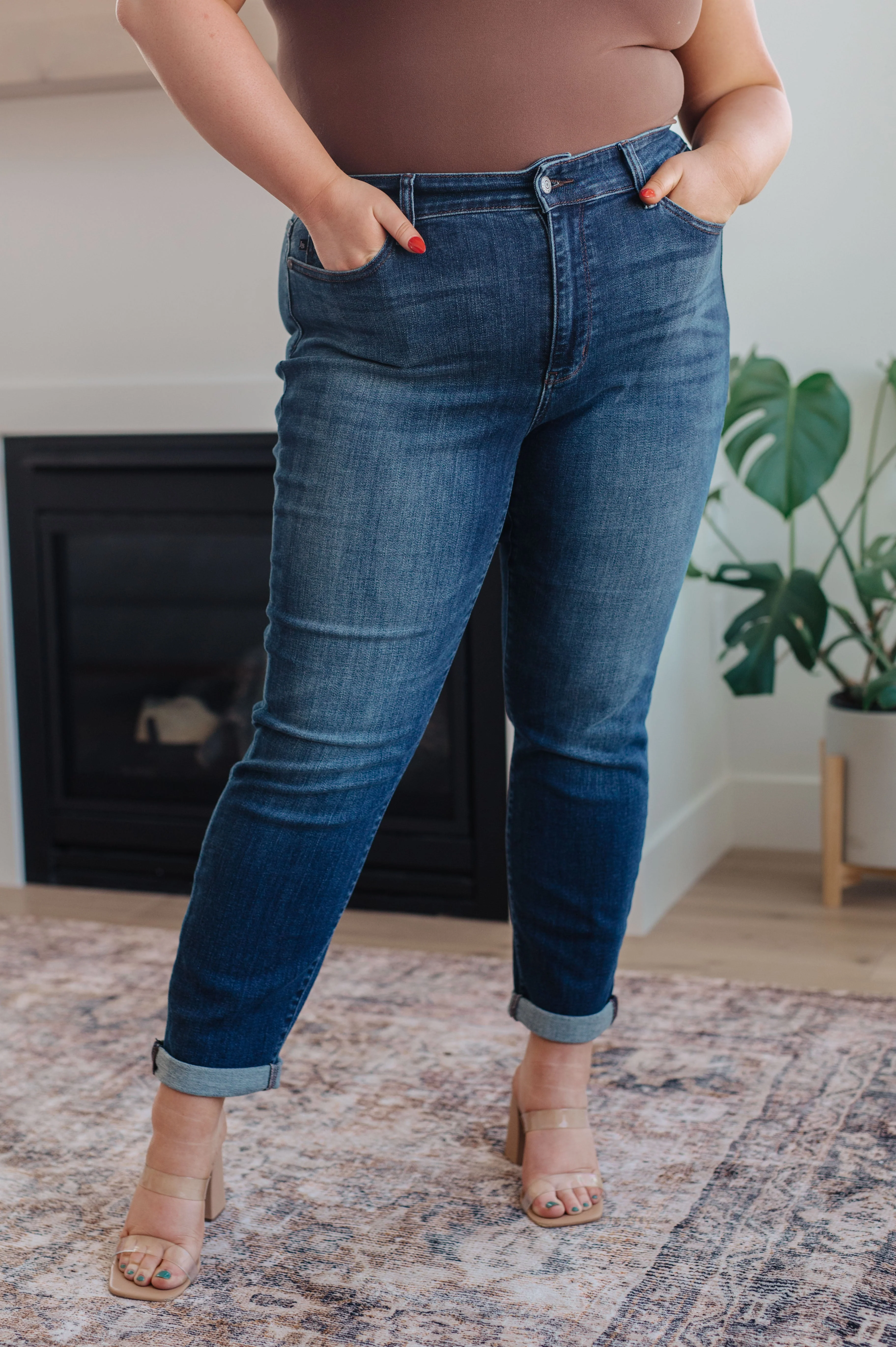 Mid Rise Cuffed Slim Fit Jeans
