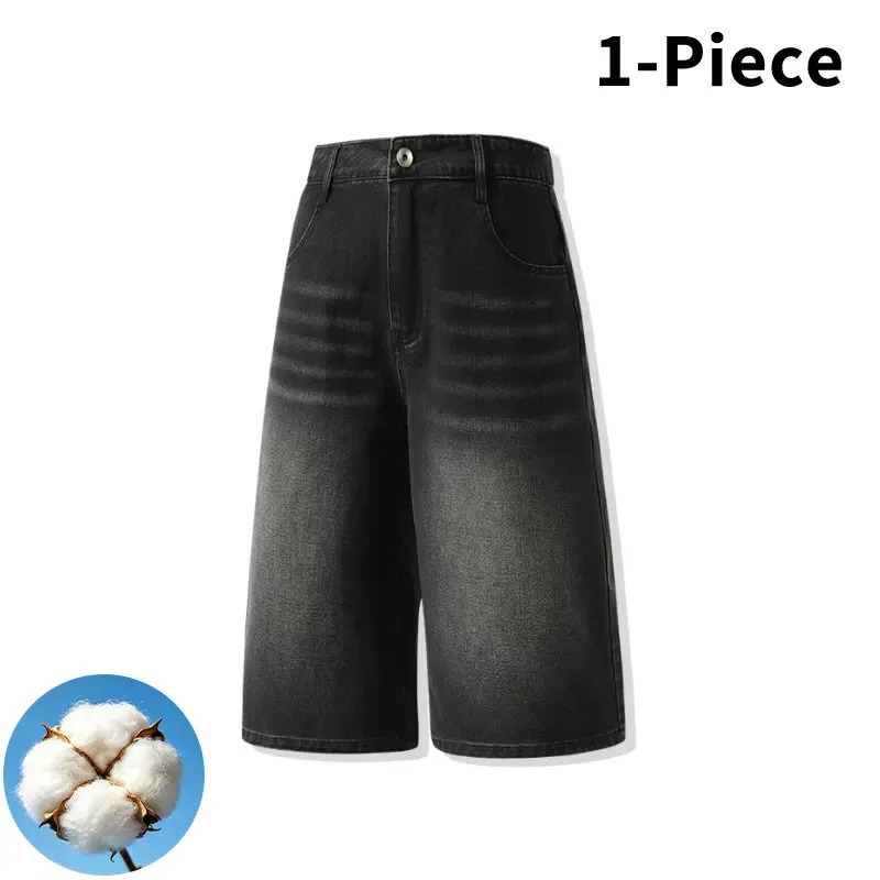 Men’s 3-Piece Vintage Washed Wide-Leg Denim Shorts Set